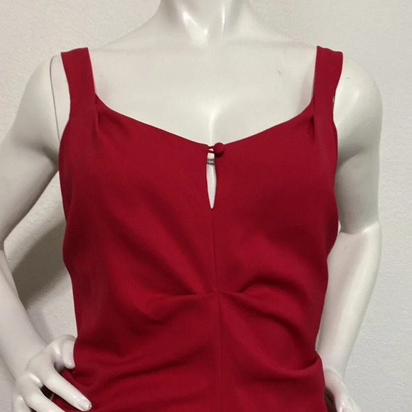 Nicole Miller Red Front Keyhole Ruched 95% Silk Above Knee Dress Size 8 - Picture 2 of 9
